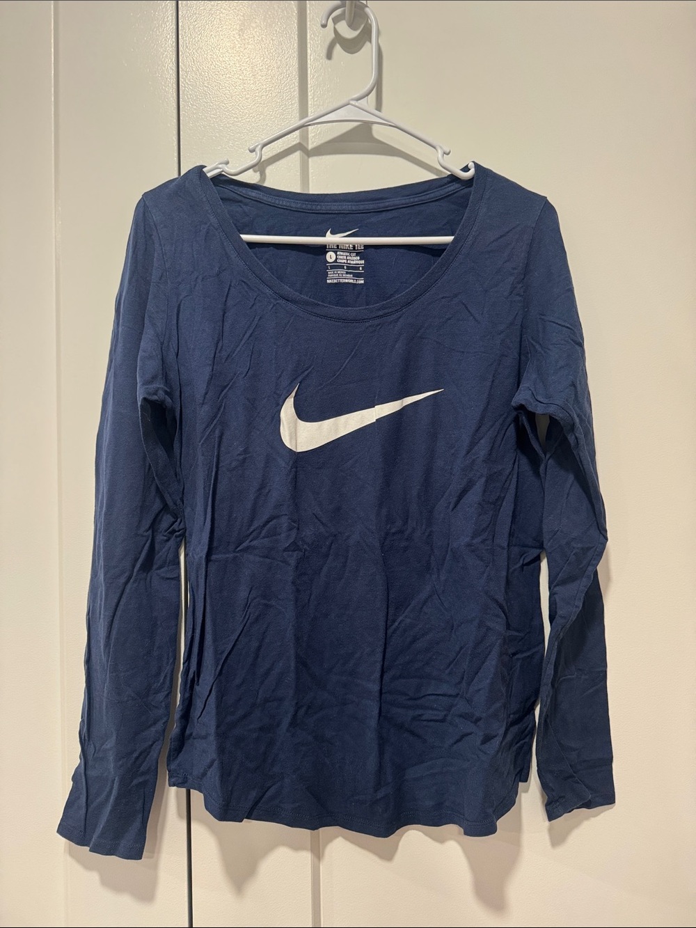 Nike Navy Tee with White Swoosh and Print